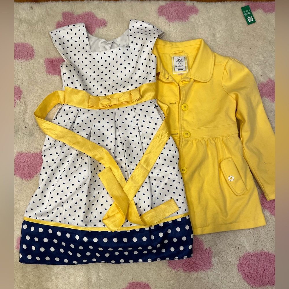 EUC white blue and yellow outfit, size 7-8